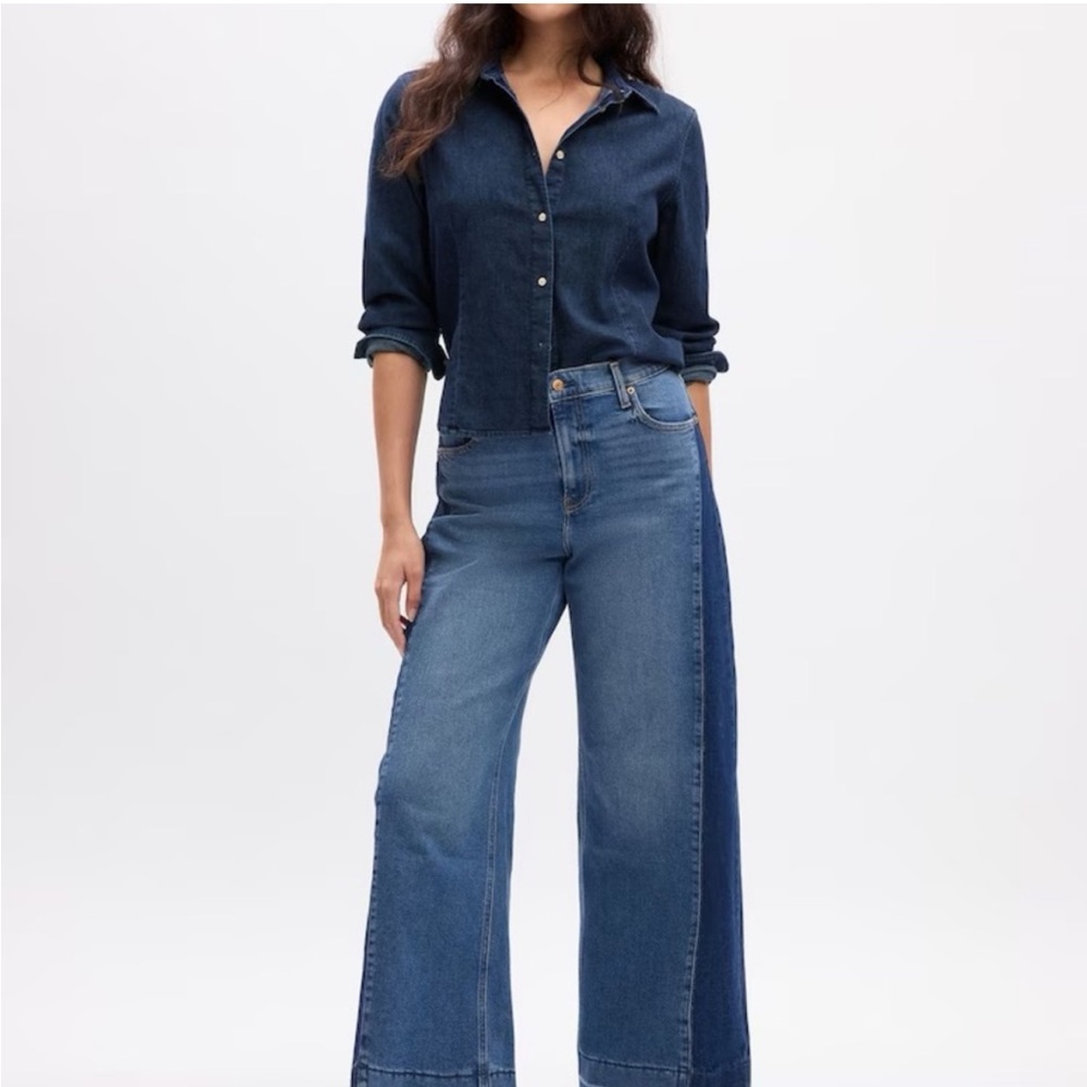 GAP Women's High Rise Stride Wide-Leg Two Tone Jeans in *Short* Size: 2s / 26